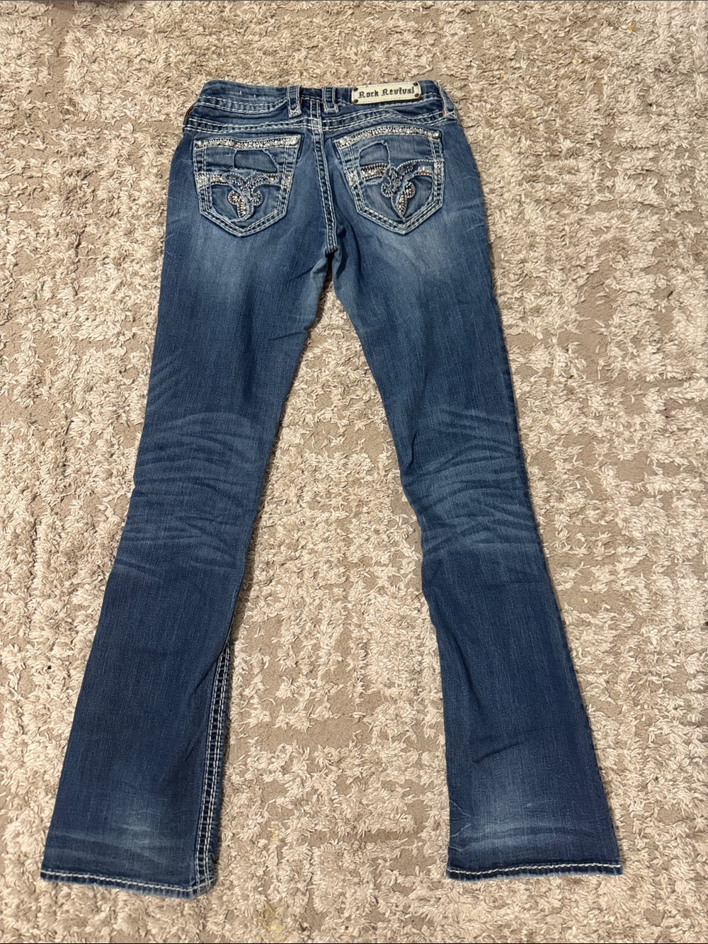 Rock Revival Blue Embroidered Back Pocket Flare Jeans